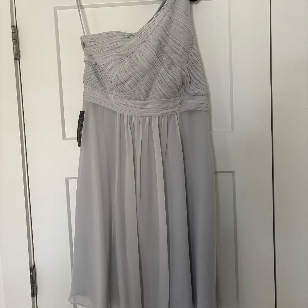 Ann Taylor Gray One Shoulder Silk Chiffon Mini